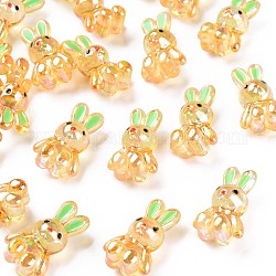 Transparent Acrylic Beads, with Enamel, AB Color Plated, Rabbit, Goldenrod, 25x14.5x11mm, Hole: 2.5mm
