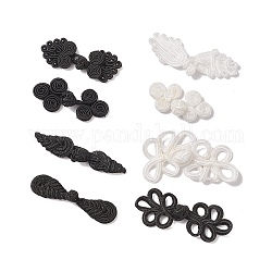 Handmade Chinese Frogs Knots Buttons Sets, Polyester Button, Black & White, 32pairs/set