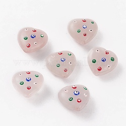 Perlas naturales de cuarzo rosa, con esmalte, corazón con mal de ojo, 20~20.2x20.3x9.8~10.5mm, agujero: 1.5 mm