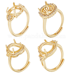 Beebeecraft 4Pcs 4 Style Brass Cubic Zirconia Adjustable Ring Components, 4 Claw Prong Ring Settings, Oval, Long-Lasting Plated, Cadmium Free & Lead Free, Golden, Inner Diameter: 17.1~18.5mm, Tray: Tray: 10~16.5x8~16mm, 1Pcs/style