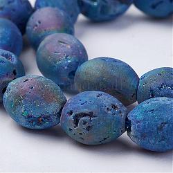 Galvanisierte natürliche Druzy Geode Achat Perlenstränge, Trommel, Blau, 9.5~10.5x8 mm, Bohrung: 1 mm, ca. 20 Stk. / Strang, 7.48 Zoll