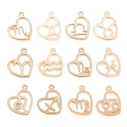 304 Stainless Steel Pendants, Laser Cut, Heart with Constellation, Real 18K Gold Plated, Random Mixed Constellations, 15.5x12.5x0.6mm, Hole: 1.5mm