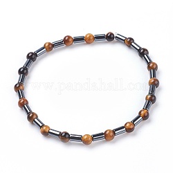 Natural Tiger Eye Stretch Bracelets, with Hematite Beads, 2-1/4 inch(5.7cm)