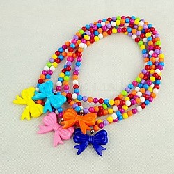 Colliers acryliques à la mode pour enfants, colliers élastiques, avec pendentifs de bowknot acryliques et des cintres de style tibétain, couleur mixte, 18 pouce