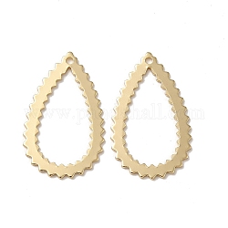 Teardrop Brass Pendants, Long-Lasting Plated, Rack Plating, Real 14K Gold Plated, 23x14x0.7mm, Hole: 1mm