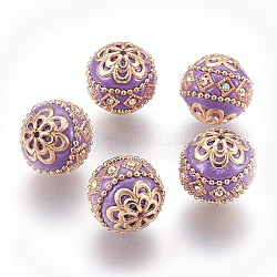 Perles Indonésiennes manuelles, avec les accessoires en métal, ronde, or clair, vieille rose, 19.5x19mm, Trou: 1mm