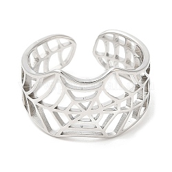 304 Stainless Steel Hollow Spider Web Open Cuff Ring for Women, Stainless Steel Color, US Size 6(16.5mm)