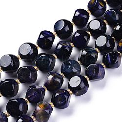 Natürlichen Tigerauge Perlen Stränge, gefärbt und erhitzt, mit Glasperlen, sechsseitige Himmelswürfel, Mitternachtsblau, 11.5~12.5x11.5~12.5 mm, Bohrung: 1 mm, ca. 29~30 Stk. / Strang, 15.55~15.94 Zoll (39.5~40.5 cm)