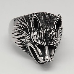 304 anillos lobo de acero inoxidable únicas de los hombres retro, plata antigua, 17~23mm