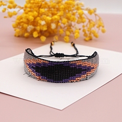 Miyuki Seed Braided Bead Bracelet, Wide Band with Rhombus Pattern Friendship Bracelet for Women, White, 11 inch(28cm)
