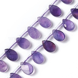 Chapelets de perles en améthyste naturelle, perles percées, facette, larme, 12x8x4mm, Trou: 0.7mm, Environ 32 pcs/chapelet, 15.08~15.24 pouce (38.3~38.7 cm)