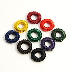 Handmade Nylon Cord Woven Elastic Beads, Ring, Mixed Color, 10x2mm, Hole: 5mm