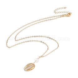 Perles de perles naturelles collier pendentif coquillage cauri naturel pour adolescente femmes, or, 19.21 pouce (48.8 cm)