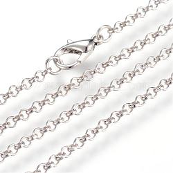 Fabricación de collar de cadenas de rolo de hierro, con broches de langosta, soldada, Platino, 29.5 pulgada (75 cm)