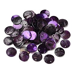 Encantos de conchas de akoya naturales pintados con spray, madre de concha, charms planas redondas, violeta oscuro, 13x1.5mm, agujero: 1 mm