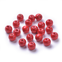 Perle di legno naturale tinte, tondo,  piombo libero, rosso, 10x9mm, Foro: 3 mm, circa 3000pcs/1000g