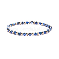 Bracelet extensible perlé rond en résine mauvais œil avec perles en laiton pour femme, bleu, diamètre intérieur: 2-3/8 pouce (6.1 cm)