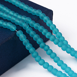 Chapelets de perles en verre transparent, mat, ronde, turquoise foncé, 4mm, Trou: 1.1~1.6mm, Environ 200 pcs/chapelet, 31.4 pouce