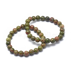 Bracelets extensibles de perles naturelles unakite, ronde, 2-1/8 pouce ~ 2-3/8 pouces (5.5~6 cm), perle: 8 mm