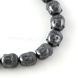 Chapelets de perles en hématite synthétique sans magnétiques, tête de bouddha, noir, 10x8.5~9x7mm, Trou: 1mm, Environ 39 pcs/chapelet, 15.7 pouce