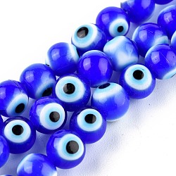Chapelets de perle rondes au mauvais œil manuelles, bleu, 8mm, Trou: 1mm, Environ 49 pcs/chapelet, 14.17 pouce