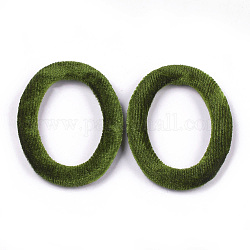 Anelli di collegamento in velluto, con bottone alluminio, anello ovale, platino, verde oliva scuro, 51x36.5x4mm