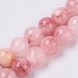 Natural Colorful Green Jade Beads Strands, Dyed, Round, Misty Rose, 10mm, Hole: 1.4mm, about 39pcs/strand, 15.7 inch(40cm)