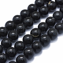 Chapelets de perles d'agate naturelle, teints et chauffée, ronde, noir, 14mm, Trou: 2~2.5mm, Environ 29~30 pcs/chapelet, 15.1 pouce ~ 15.5 pouces (38.5~39.5 cm)