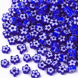 Perles en verre, fleur, bleu, 5~7x5~7x2~3mm, Trou: 1mm