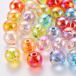 Perles en acrylique transparente, de couleur plaquée ab , ronde, couleur mixte, 16x15mm, Trou: 2.8mm, environ 220 pcs/500 g
