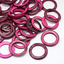 Dyed Wood Jewelry Findings Coconut Linking Rings, Deep Pink, 35~36x3~6mm