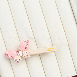 Cellulose Acetate(Resin) Alligator Hair Clips, Butterfly Rhinestones Hair Accessories for Girls, Pink, 70x35x15mm