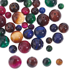 Arricraft 40pcs 4 Größen natürliche Tigerauge-Perlen, gefärbt, Runde, 6~12 mm, Bohrung: 1 mm, 10pcs / style