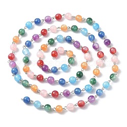 Chaînes de perles rondes en résine faites à la main, avec les accessoires en laiton de platine, non soudée, colorées, 14~15x8~8.5mm, environ 3.28 pied (1 m)/fil