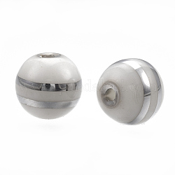 Perles en verre electroplate, Round stripe, couleur d'argent, 8mm, Trou: 1mm, 300 pcs /sachet 