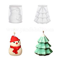 SUPERFINDINGS 2Pcs 2 Style Christmas Candle Silicone Molds, for Scented Candle Making, Tree & Snowman, White, 6.3~6.6x7~7.4cm, Inner Diameter: 5.1~5.5x6.8~7.1cm, 1pc/style