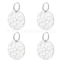 PandaHall Elite 4Pcs Sterling Silver Pendants, Hammered Flat Round Charms, with Jump Rings, Silver, 12x0.6mm, Hole: 4.4mm