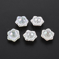 Tappi di perline di perle imitazione plastica fiore abs, ab colore placcato, 6 -petal, bianco, 12.5x11.5x5mm, Foro: 1 mm
