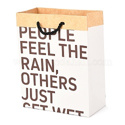 Sacs en papier kraft rectangle, sacs-cadeaux, sacs à provisions, avec poignées et mot, blanc, 19.5x9.5x24.5 cm