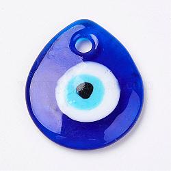 Ciondoli d'occhio malvagi di lampwork fatti a mano, lacrima piatta, blu, 34x30x5mm, Foro: 4 mm