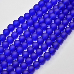 Transparente Glasperlen stränge, matt, Runde, Blau, 10 mm, Bohrung: 1.3~1.6 mm, ca. 80 Stk. / Strang, 31.4 Zoll