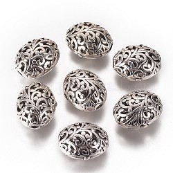 Perles en filigrane de style tibétain, Sans cadmium & sans nickel & sans plomb, ovale, argent antique, 21x17x13mm, Trou: 3mm