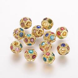 Perline in ottone, con grado a  rhinestone, rondelle, oro, colorato, 10x9mm, Foro: 2.5 mm