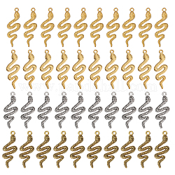 CHGCRAFT 40Pcs 4 Styles Zinc Alloy Pendants, Snake Charm, Mixed Color, 39~41x14.5~15x2.5~4.5mm, Hole: 2~4.5mm, 10pcs/style