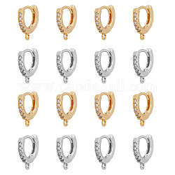 DICOSMETIC 16Pcs 2 Colors Brass Micro Pave Cubic Zirconia Huggie Hoop Earring Findings, with Horizontal Loop, Ring, Clear, Mixed Color, 13.5x12x2.5mm, Hole: 1mm, Pin: 0.8mm, 8Pcs/color