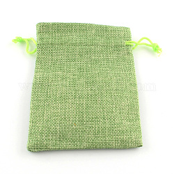 Sacs en polyester imitation toile de jute sacs à cordon, vert jaune, 23x17 cm