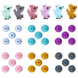 CHGCRAFT 42Pcs 12 Style Food Grade Eco-Friendly Silicone Beads, Baby Chew Teething, Deer & Round, Mixed Color, 14.5~32mm, Hole: 2~2.2mm