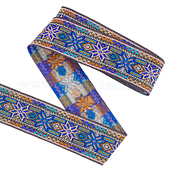 FINGERINSPIRE 7.7 Yard 2 inch Blue Vintage Jacquard Ribbon Ethnic Style Diamond-Shaped Floral Pattern Embroidery Woven Trim Polyester Fabric Trim Retro Tyrolean Ribbon for Clothing, Craft Decor