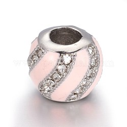 Perles européennes en 304 acier inoxydable, avec l'émail et strass, Perles avec un grand trou   , ronde, couleur inoxydable, rose, 10x9mm, Trou: 4.5mm
