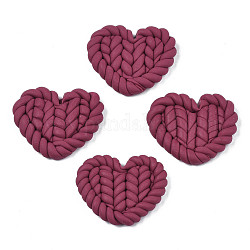Cabochon in fimo fatti a mano, finto pad intrecciato, cuore, rosso violaceo chiaro, 19.5~22x24.5~26.5x4~5mm